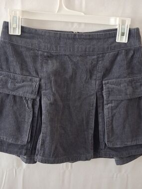 Charcoal Gray Corduroy Cargo Mini Skirt Pleated Utility Style Size S